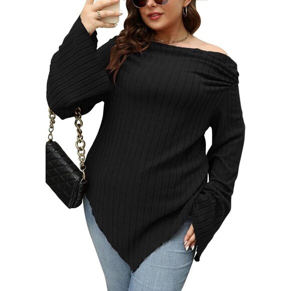 Women's Vintage Off Shoulder Bell Sleeve Ruched Asymmetrical Pullover Tops - Picture 1 of 6